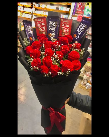 Chocolate flower bouquet - Imported Chocolates and Flowers Bouquet - GiftDelivery.pk